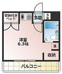 第3丸仙ハイツ 3階ワンルームの間取り