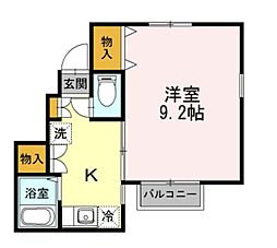 ロエベIII 1階1Kの間取り