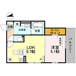コア・ジュピター円町 1階1LDKの間取り