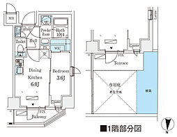 リテラス住吉 1DKの間取図画像