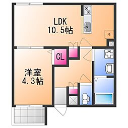 ALEGRIA鳳North 1LDKの間取図画像