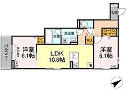 川崎市多摩区生田1丁目アパート 2LDKの間取図画像