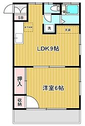 東荘 2階1LDKの間取り