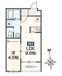 ＭＥＬＤＩＡ鷹の台 3階1LDKの間取り