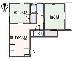 第13通南ビル 4階2DKの間取り