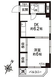 ハイツかさや 3階1DKの間取り