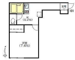 モンターニュ 1階1Kの間取り