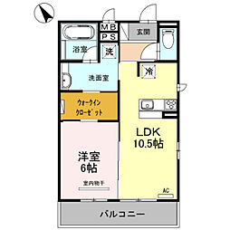 マジェスティ　サザン　II棟 2階1LDKの間取り