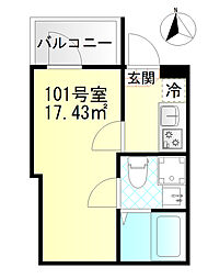 M-SQUARE 1Kの間取図画像