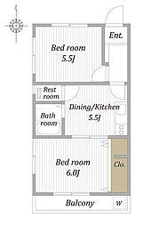 エクセルピア千年 1階2DKの間取り