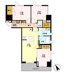プラナス南八幡 4階3LDKの間取り