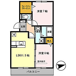 シャルム・ポンテ重根 2階2LDKの間取り