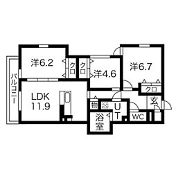 阪急神戸本線 西宮北口駅 徒歩13分の賃貸アパート 3階3LDKの間取り