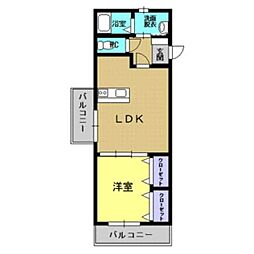 サンクチュアリ古町 2階1LDKの間取り