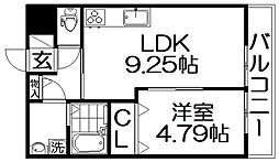 LIBERAL松里 1LDKの間取図画像