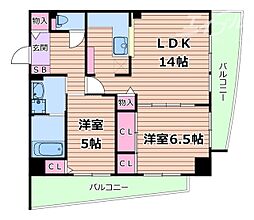 キャニスコート上新庄 2LDKの間取図画像
