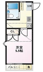 アライハイツ 2階1Kの間取り