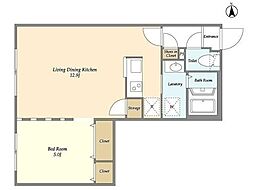 ブランシェ洗足 2階1LDKの間取り