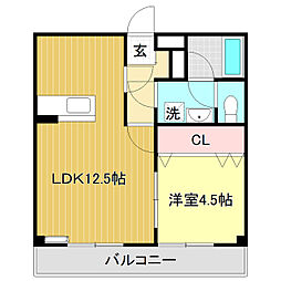 グランビュー 1LDKの間取図画像