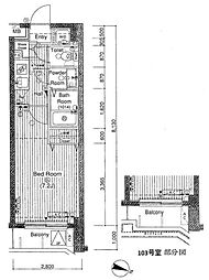 プレール学芸大学参番館 1Kの間取図画像