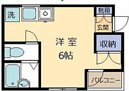 ウエシーコート向丘 1階ワンルームの間取り