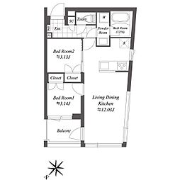 オープンブルーム渋谷本町 3階2LDKの間取り