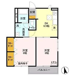 サンハイム学園前C棟 2DKの間取図画像