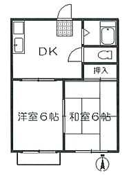荒幡ハイツA 2DKの間取図画像