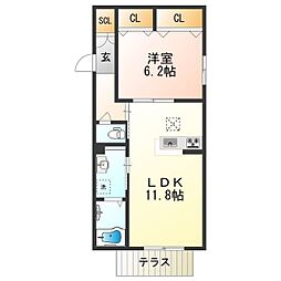 南海線 高石駅 徒歩7分の賃貸アパート 1階1LDKの間取り