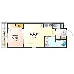 H-maison歌島橋I 1階1LDKの間取り