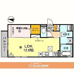アルビネス田中町 1LDKの間取図画像