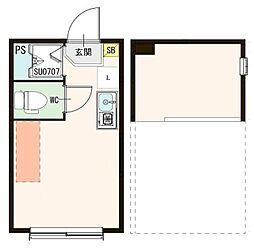 ハーモニーテラス東十条II 1階ワンルームの間取り