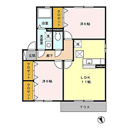 サンモール町田I 1階2LDKの間取り