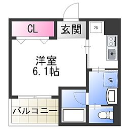 ラメール諏訪森 6階1Kの間取り