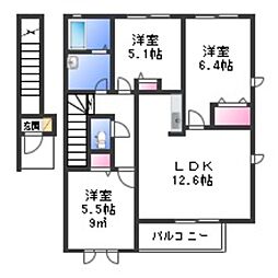 フローラ 2階3LDKの間取り