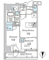 パークアクシス両国スクエア 2DKの間取図画像