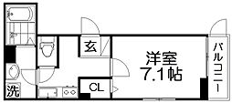 ラフレシール ウエスト 1Kの間取図画像