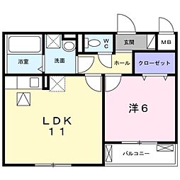 ミレ・グランデ・伏見 2階1LDKの間取り