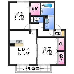 コートダジュール嶋 2階2LDKの間取り