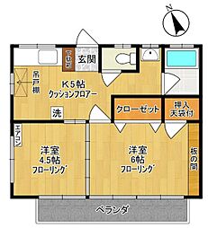 コーポはつ 2階2Kの間取り