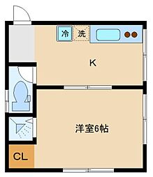 三恵荘 2階1Kの間取り