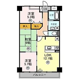 ヴェルデュール石切 3LDKの間取図画像