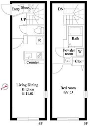 プロスパー飯田橋 4階1LDKの間取り