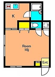 ウイング塩山 2階1Kの間取り