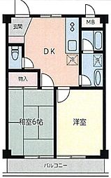 クオリティー松坂 2DKの間取図画像