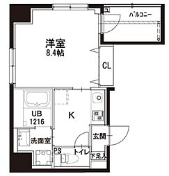 千葉中央・大庄マンション 3階1Kの間取り