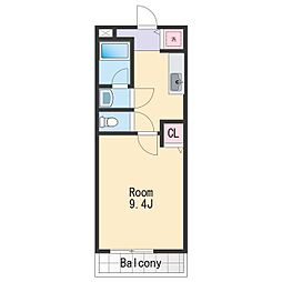アビテ秋月南 2階1Kの間取り