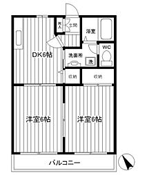 ディア柴田ガーデン 2DKの間取図画像