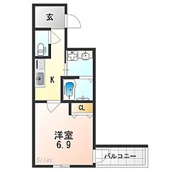 フジパレス喜連西 1Kの間取図画像