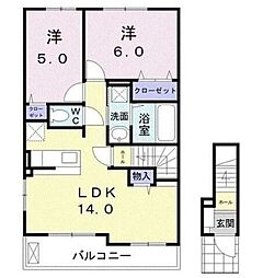 オーダーピースＣ 2階2LDKの間取り